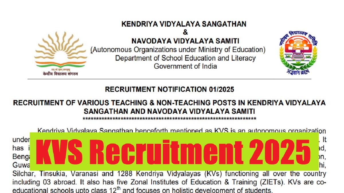 KVS Recruitment 2025 Notification Released for 9156 Vacancies - Apply Online Begins Today at kvsangathan.nic.in

