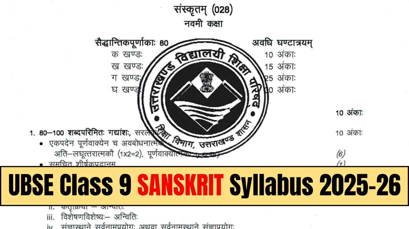 Uttarakhand UBSE Class 9 Sanskrit Syllabus 2025-26: Download FREE PDF