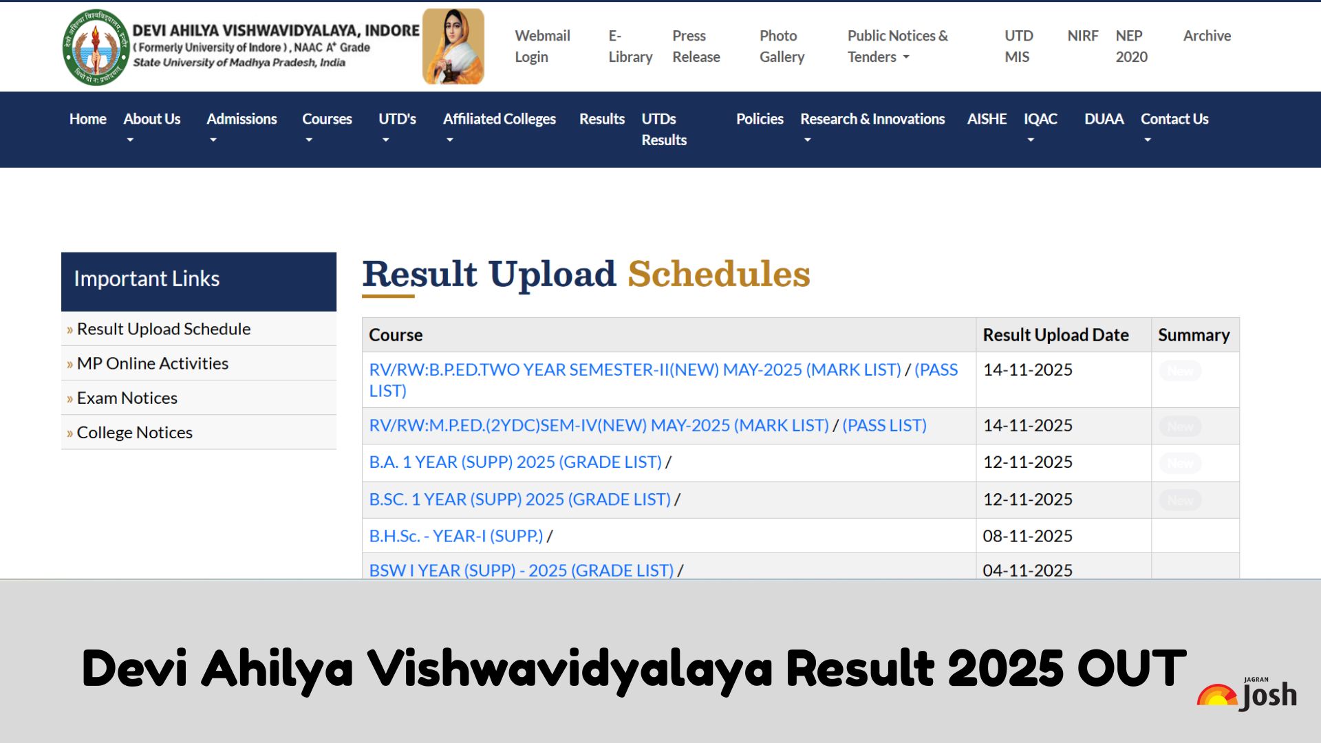 DAVV Result 2025 OUT: देवी अहिल्या विश्वविद्यालय रिजल्ट dauniv.ac.in पर जारी , यहां से करें चेक