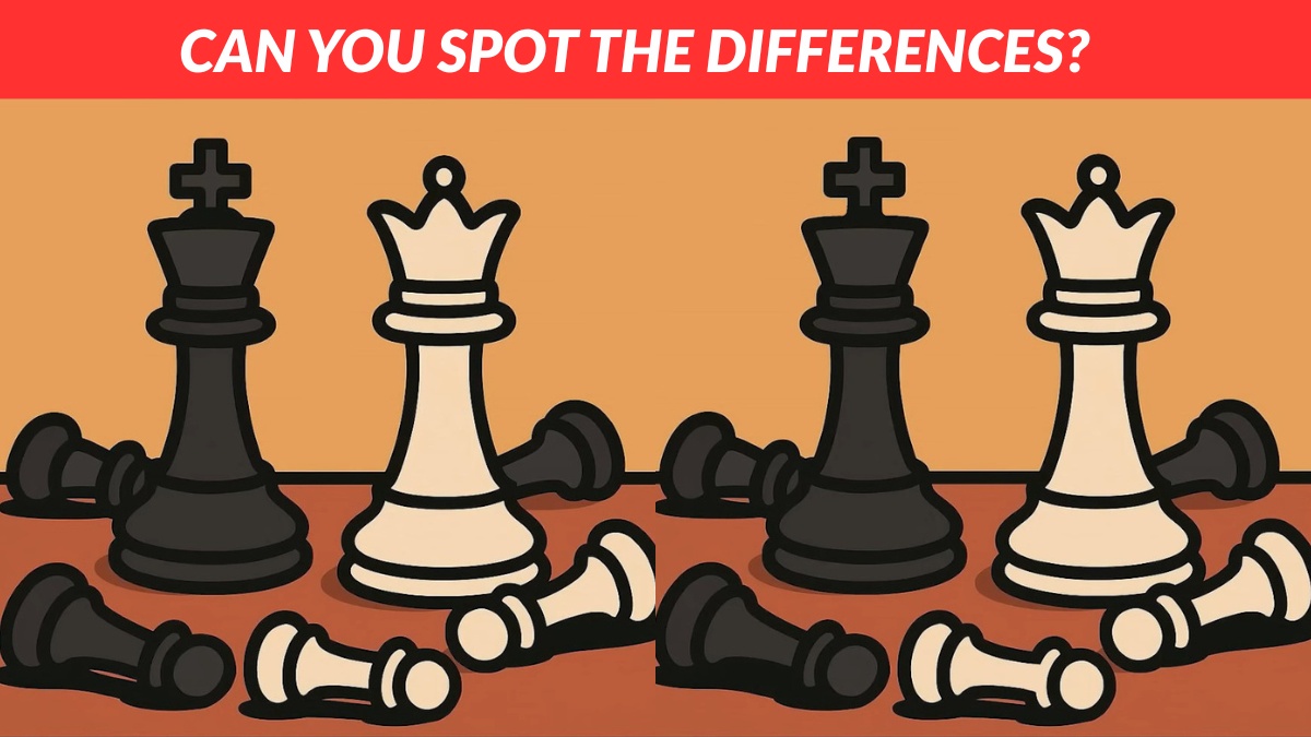 Can you spot three differences between the black and white chess pieces in 27 seconds?