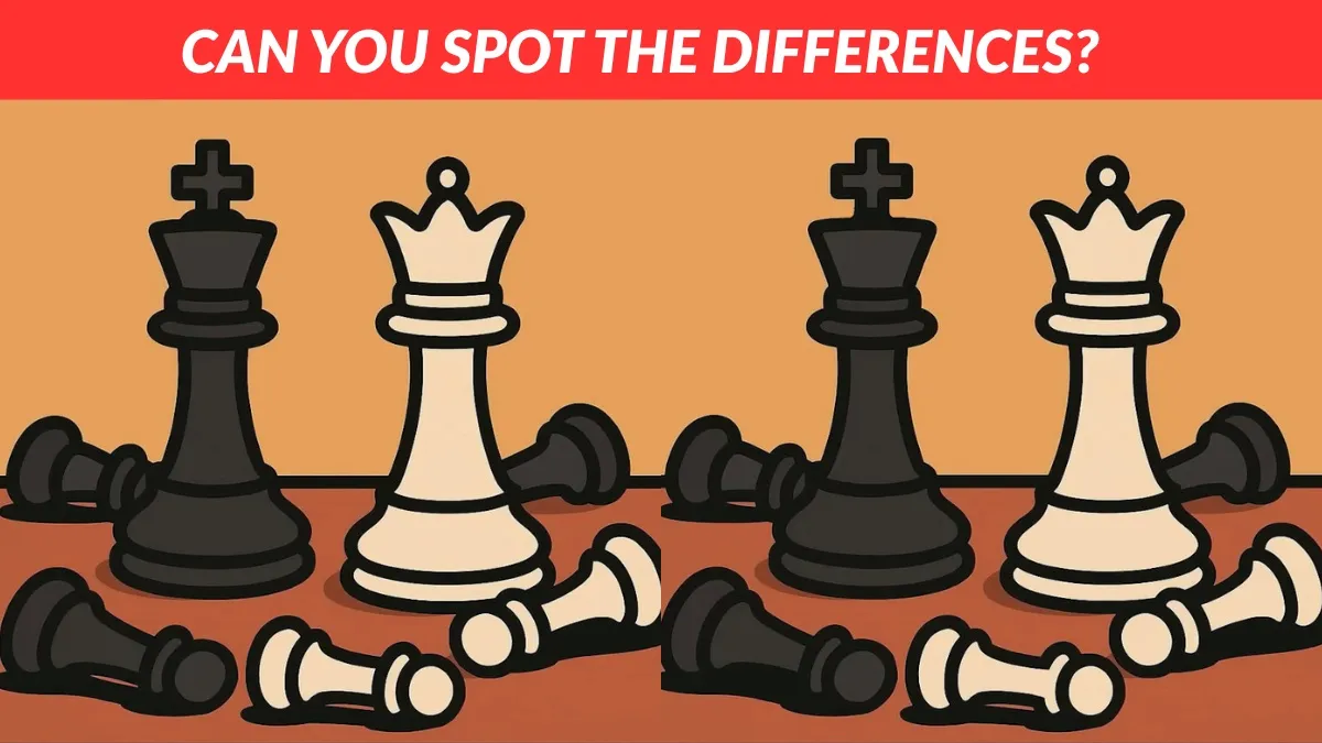 Can you spot three differences between the black and white chess pieces in 27 seconds?