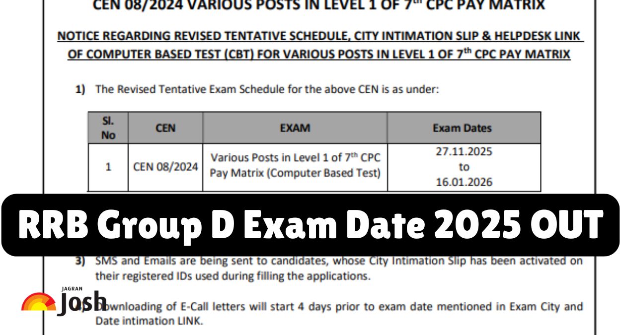 RRB Group D Exam Date 2025 OUT: Check New Exam Schedule, City Intimation Slip & Admit Card Download Link Here