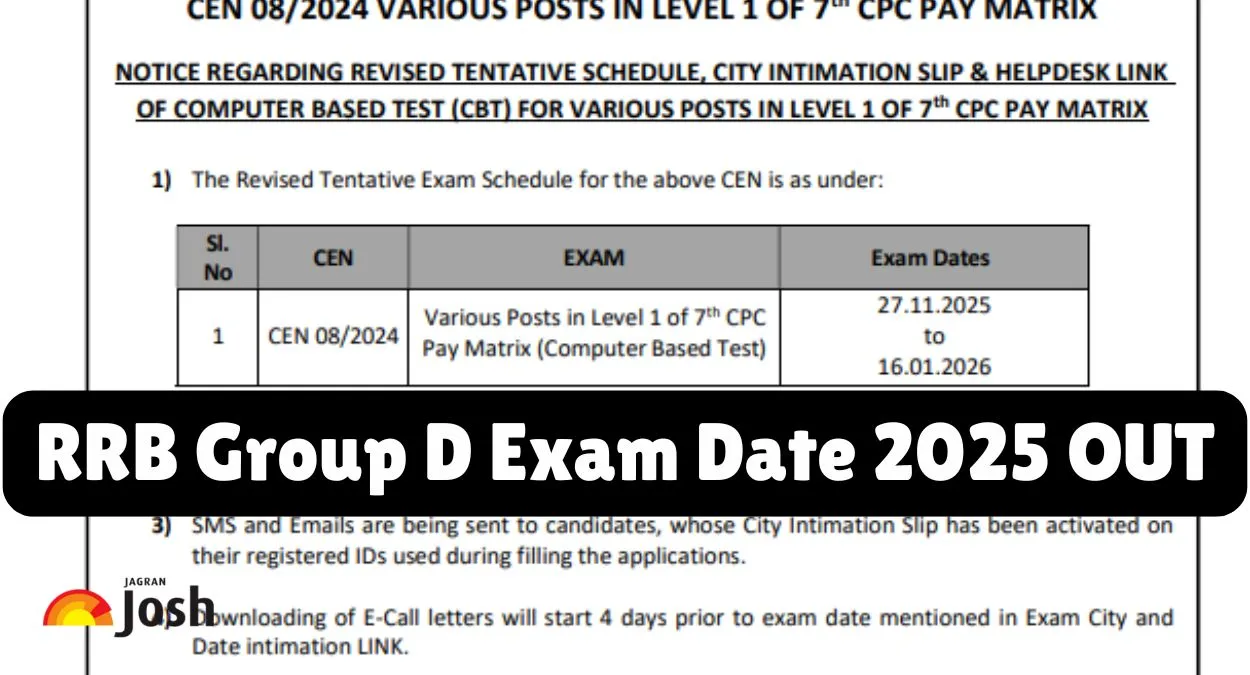 RRB Group D Exam Date 2025 OUT