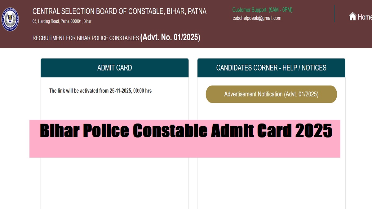 CSBC Bihar Police Constable PET Admit Card 2025 OUT at csbc.gov.in, Download Link Here