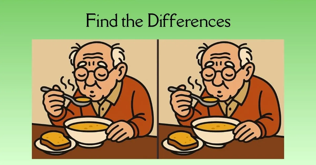 Find 3 Differences in Man Drinking Soup