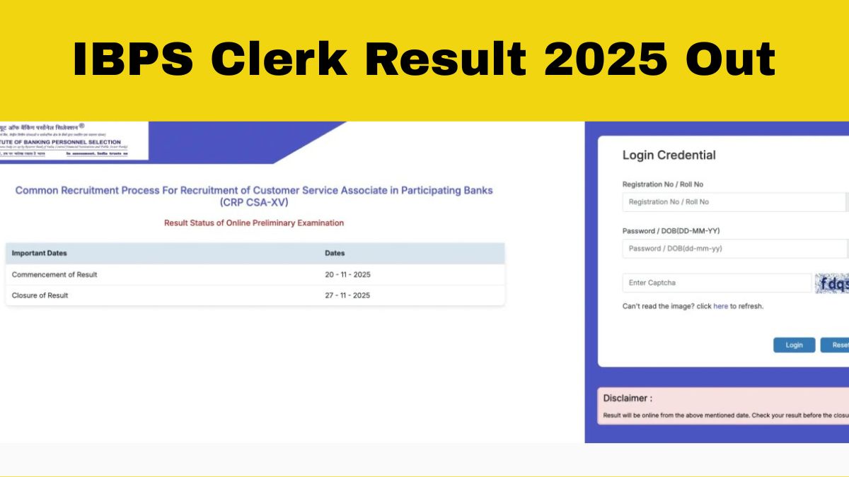 IBPS Clerk Result 2025 Released: Download Prelims Scorecard PDF at ibps.in