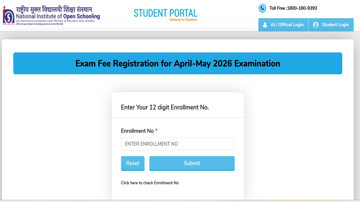 NIOS April 2026 Registration and Fee Payment Window Open, Apply at sdmis.nios.ac.in