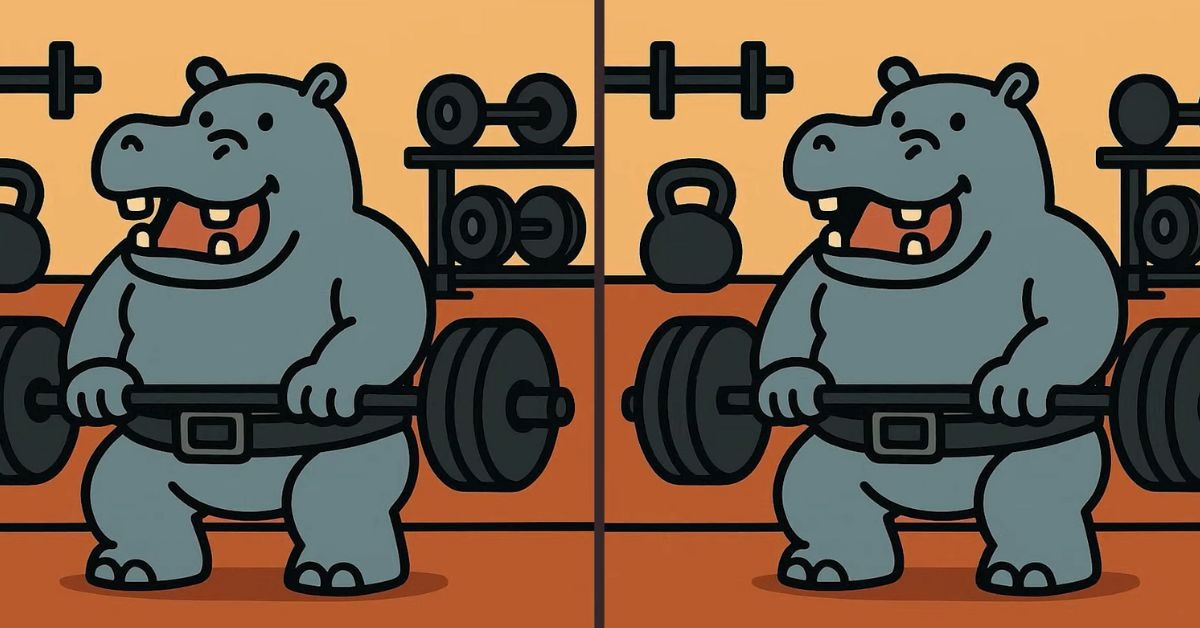 Spot the 3 Differences in Hippo Lifting Weights in Gym Beat the 49-Second Challenge!