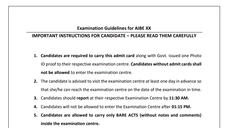 AIBE 20 Exam 2025: BCI Released Exam Guidelines PDF at allindiabarexamination.com; Check Instructions Here