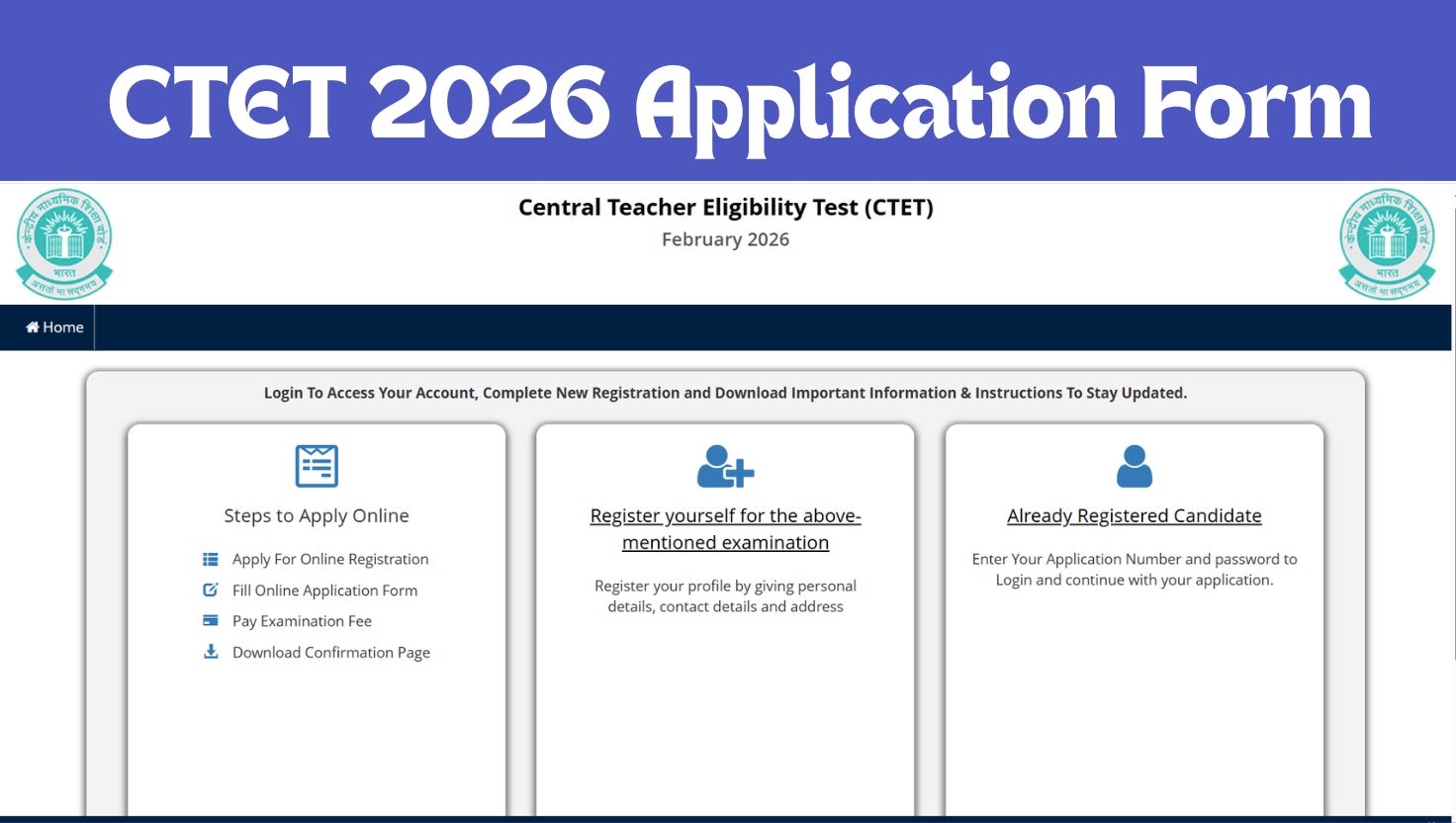 CTET 2026 Application Form OUT: Apply Now for February Session @ ctet.nic.in