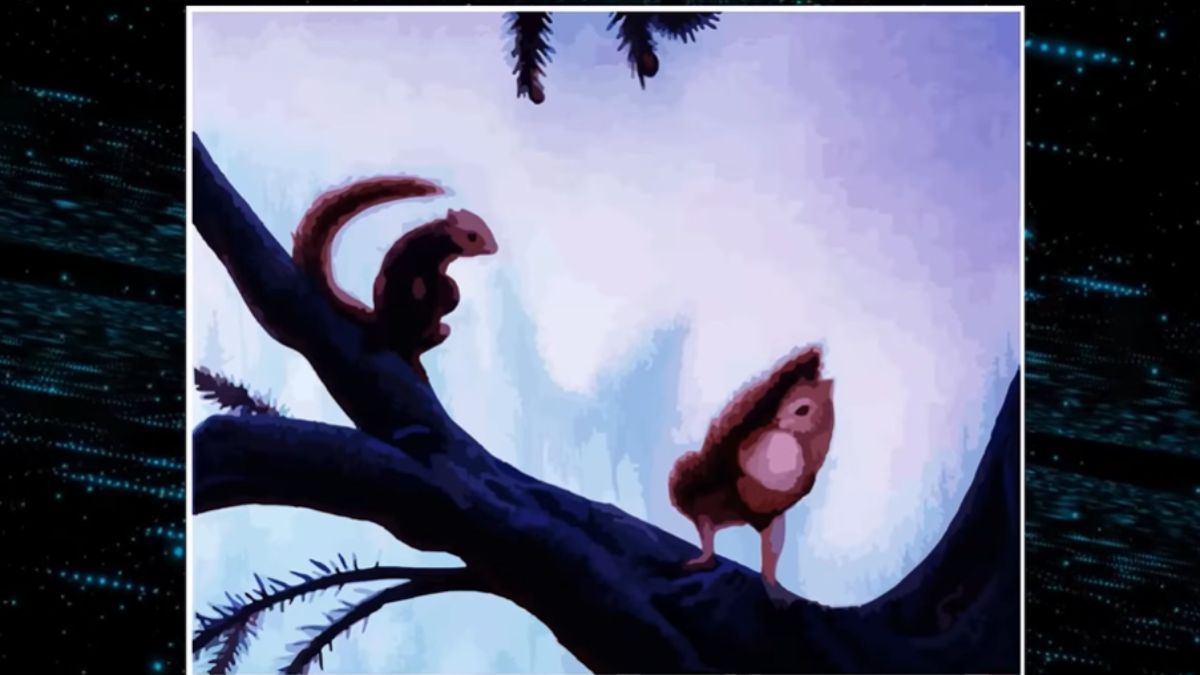 Can you identify the hidden Lady Face among these Squirrels in this Dual-Perception Forest Optical Illusion?