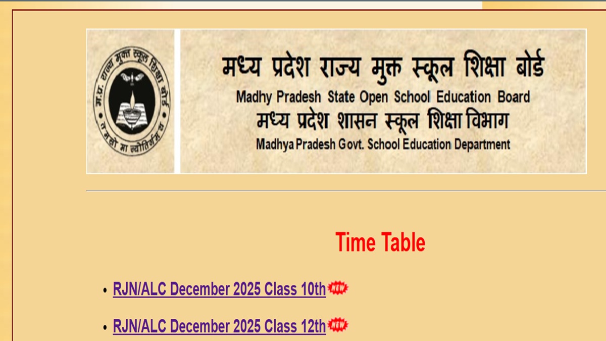 Ruk Jana Nahi Time Table 2025: RJN/ALC December Class 10th, 12th Schedule Released at mpsos.nic.in; Download here