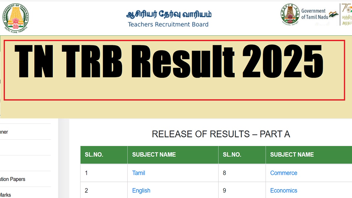 TN TRB Result 2025 OUT at trb.tn.gov.in; Download Merit List PDF Here