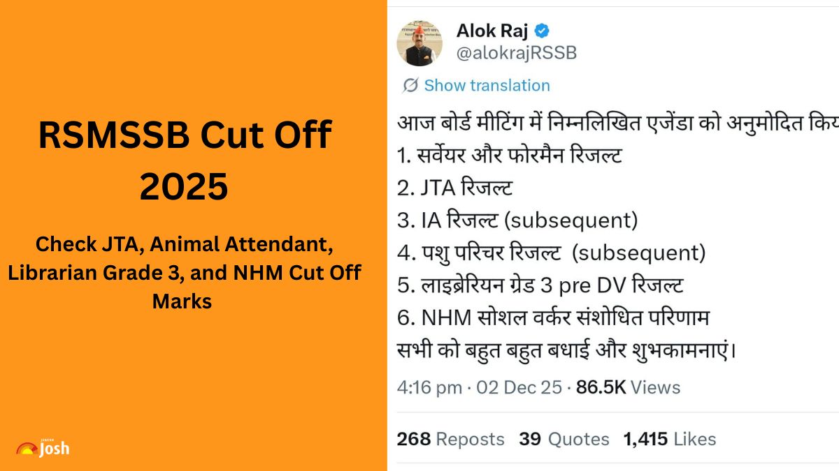 RSSB Rajasthan Cut off 2025: Check Librarian Grade 3, JTA and Pasha Parichar Category Wise Cut Off Marks PDF