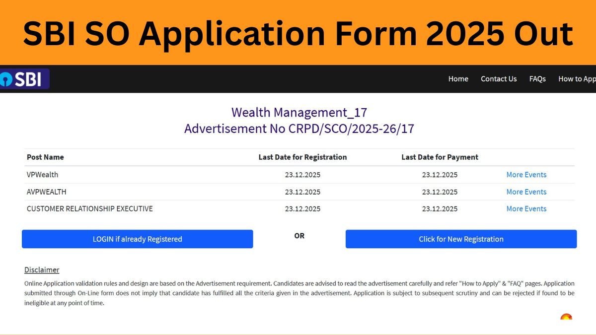 SBI SO Apply Online 2025 Starts for 996 Specialist Officer Post, Application Link at sbi.co.in