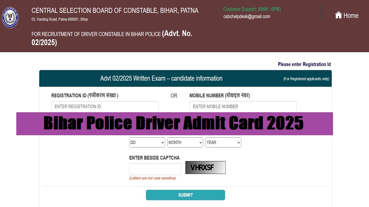 Bihar Police Driver Admit Card 2025 Released at csbc.bihar.gov.in, Download Exam Hall Ticket From Here