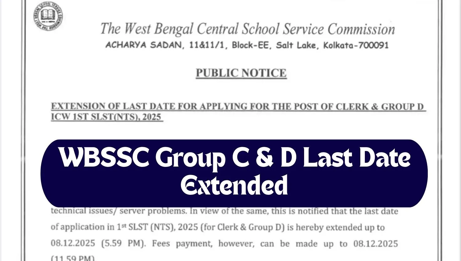 WBSSC Group C and D Application 2025 Last Date Extended