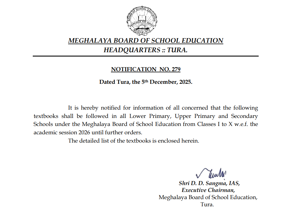 Meghalaya Board: MBOSE Primary to Class 10th Syllabus to Adopt NCERT Curriculum from 2026-27