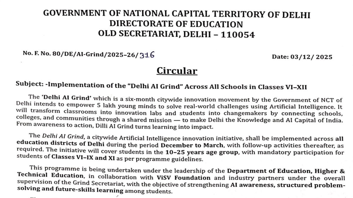 Delhi Government Launches Delhi AI Grind Initiative for Students from Class 6 Onwards, Check Details Here