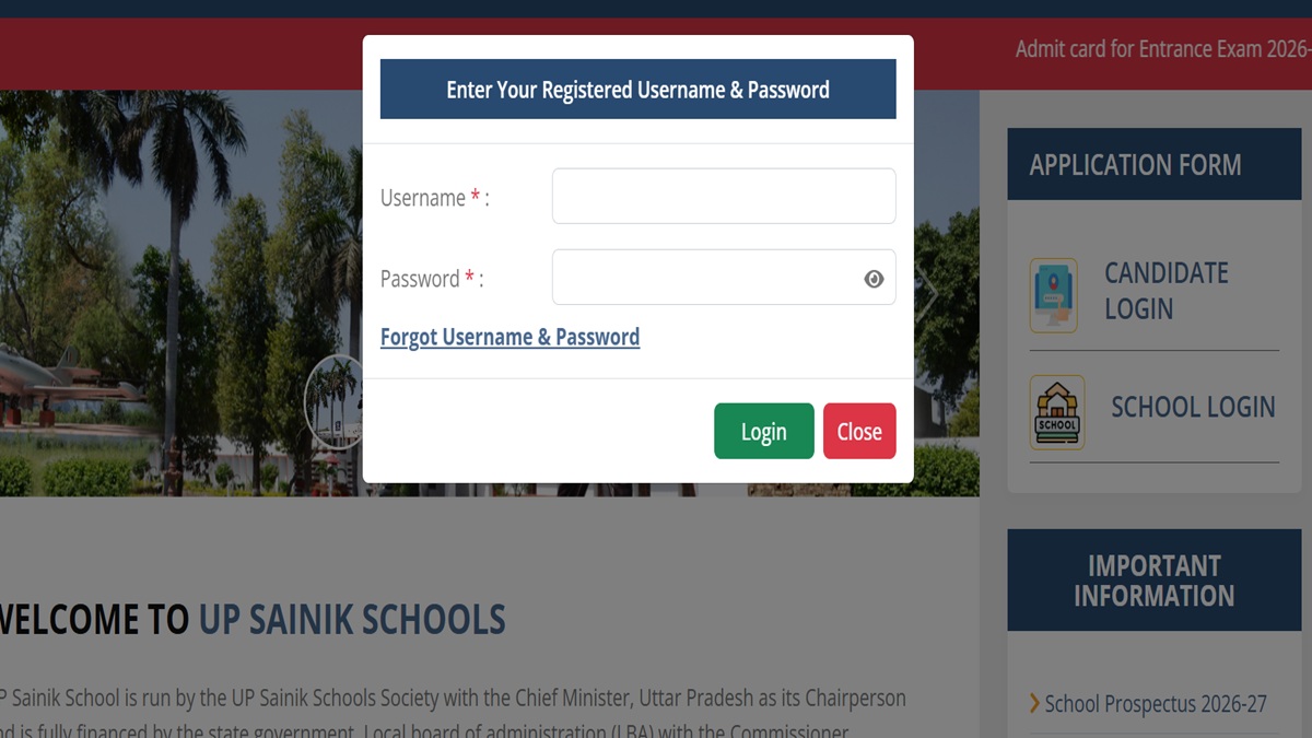 UP Sainik School Admit Card 2026 OUT at upsainikschool.org