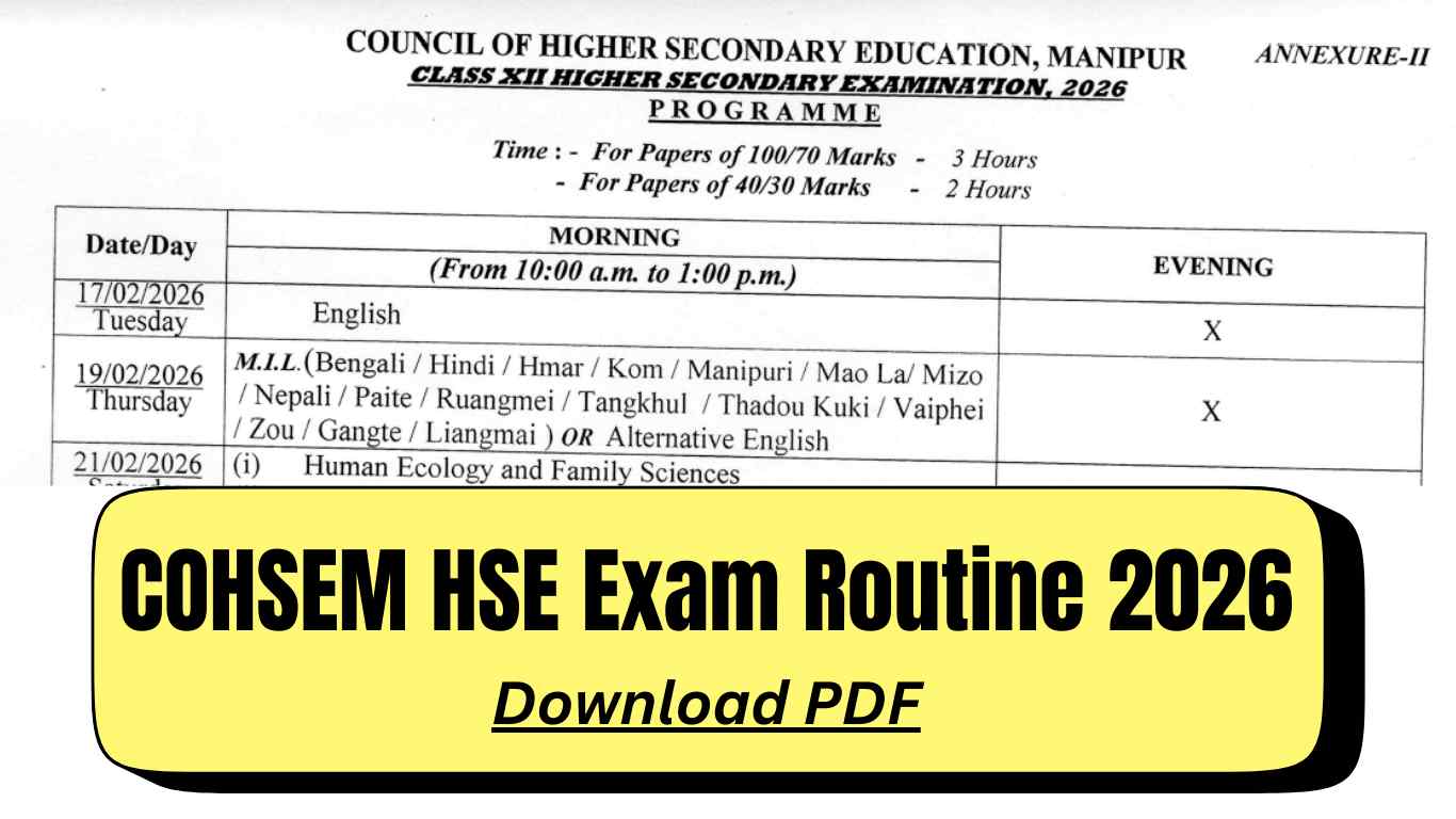 COHSEM HSE Exam Routine 2026: Download Manipur Board Class 12 Time Table PDF
