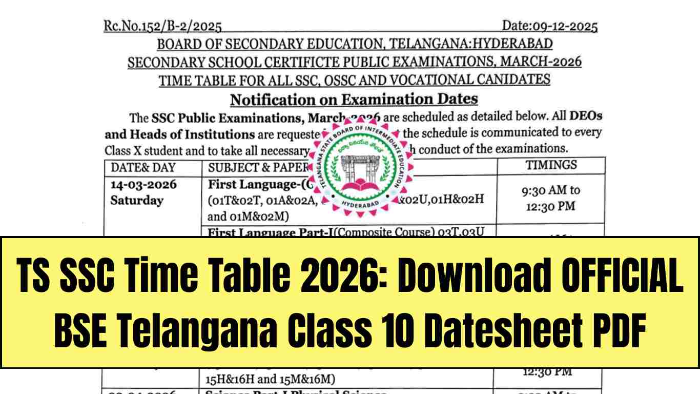 TS SSC Time Table 2026: Download OFFICIAL BSE Telangana Class 10 Datesheet PDF; Check Exam Timings