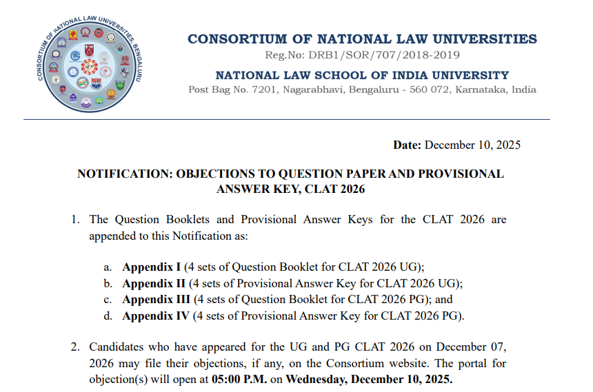 CLAT 2026: Provisional Answer Key Out Today; Check Steps to Submit Grievances Here