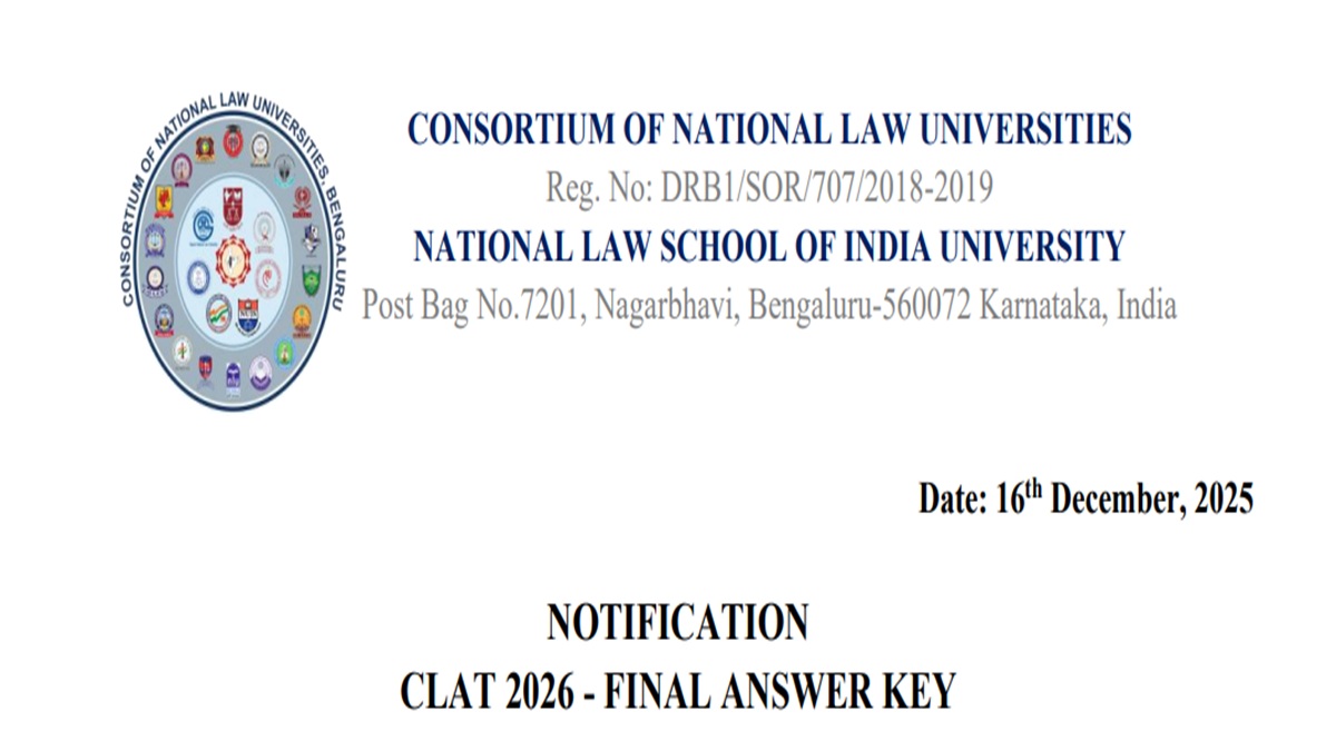 CLAT 2026 Final Answer Key Out, Download PDF at consortiumofnlus.ac.in