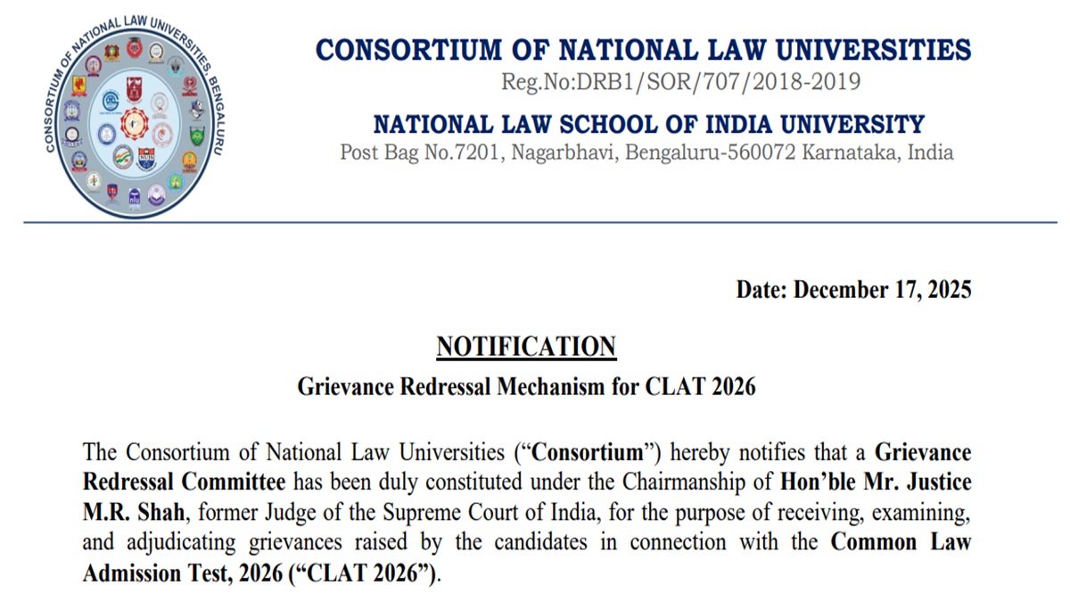 CLAT 2026 Result: Grievance Submission Window To Open Today at consortiumofnlus.ac.in