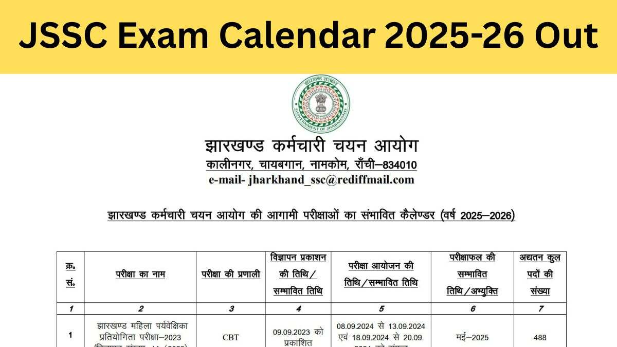 JSSC Calendar 2025 Out: Check Jharkhand SSC Exam Date, List, Notification Dates, Vacancy Details, Download PDF