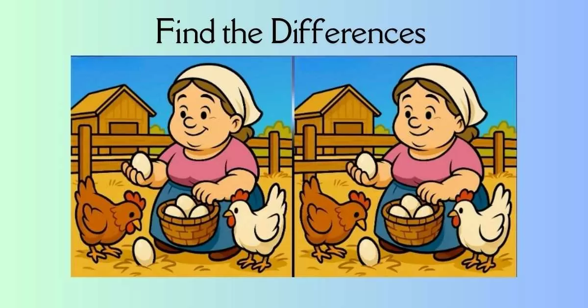 Spot the 3 Differences in Lady Picking Eggs