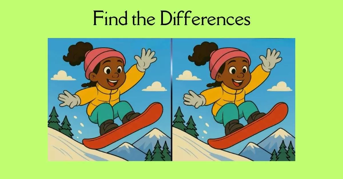 Spot the 3 Differences in Girl Doing Snowboarding 