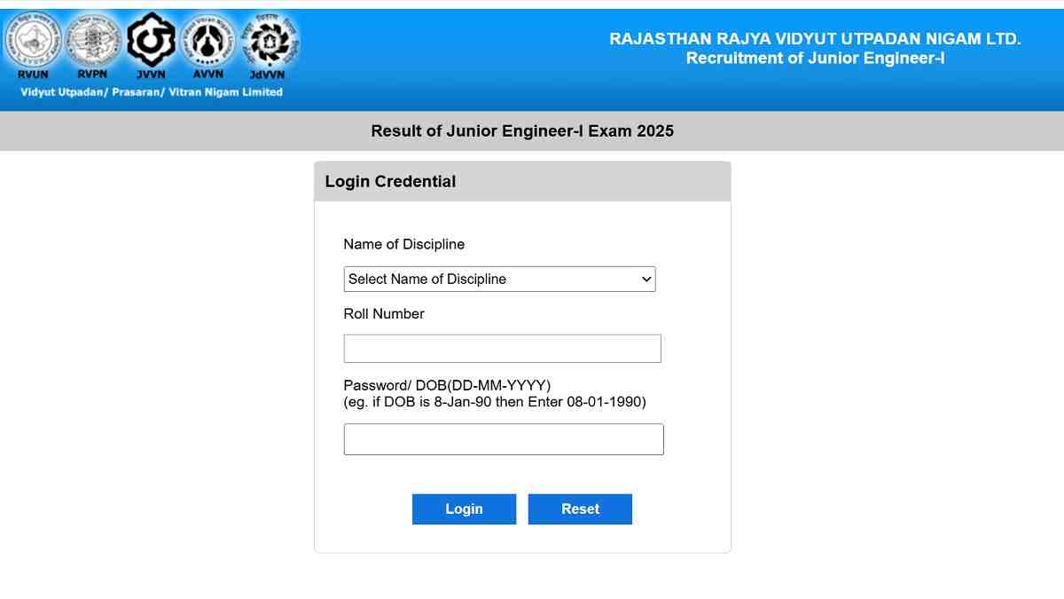(Link Active) RVUNL JE Result 2025 OUT at energy.rajasthan.gov.in: Check Junior Engineer, Chemist Merit List Here