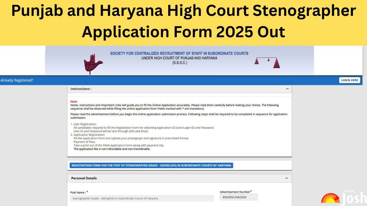 Punjab and Haryana High Court Stenographer Application Form 2025 Out: Apply Online for 897 Vacancies, Check Last Date with All Details