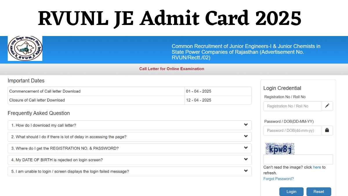 RVUNL JE Admit Card 2025: राजस्थान राज्य विद्युत उत्पादन निगम लिमिटेड परीक्षा के हॉल टिकेट जारी, ये रहा लिंक