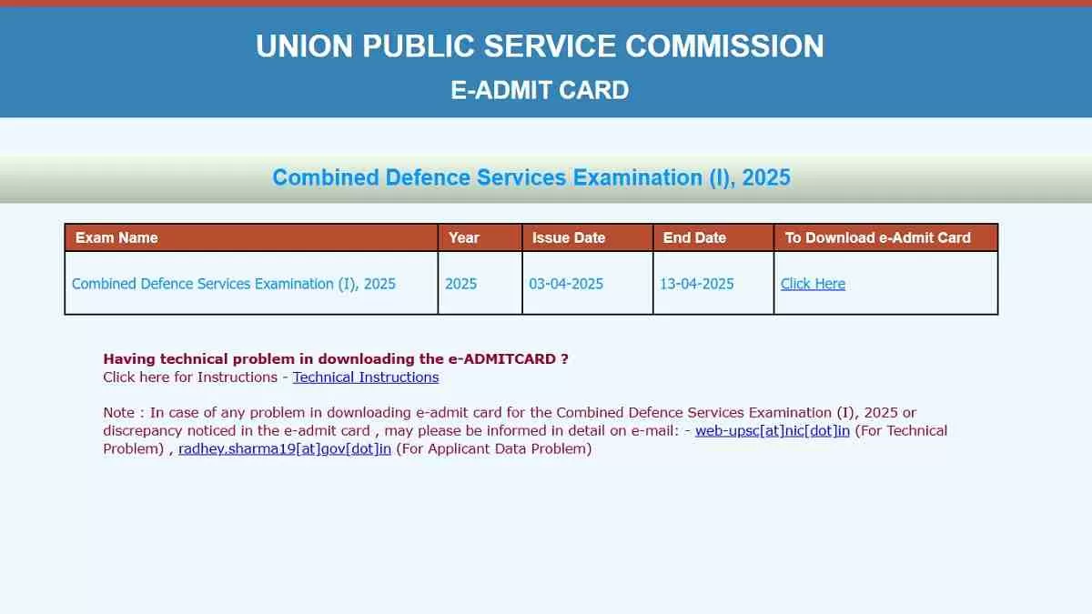 UPSC CDS 1 Admit Card 2025 Download 