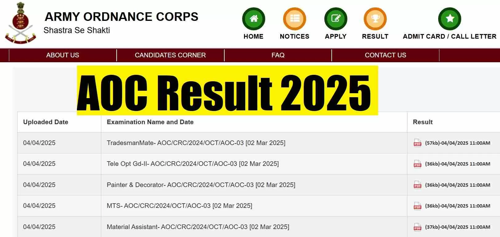 Gety all details about  AOC Result 2025