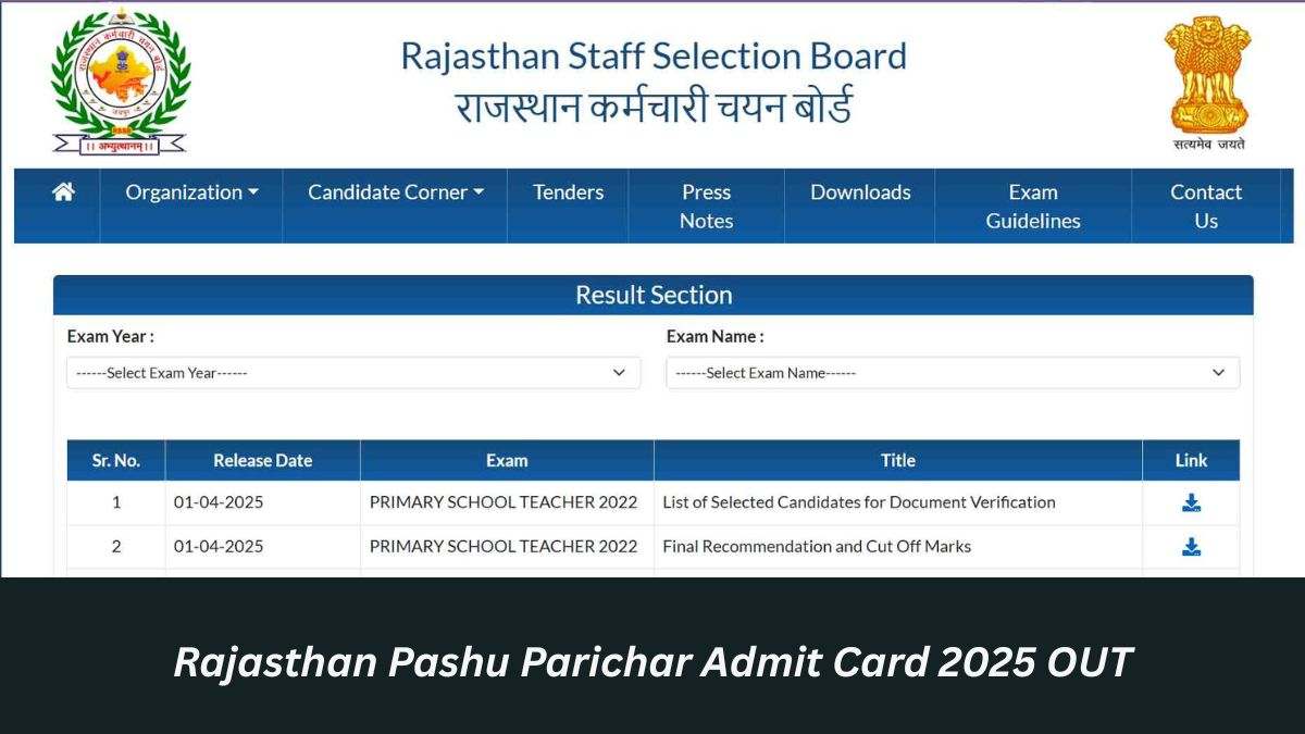 [PDF लिंक] rssb.rajasthan.gov.in Result 2025: Pashu Parichar रिजल्ट जारी, यहां से डाउनलोड करें Merit List