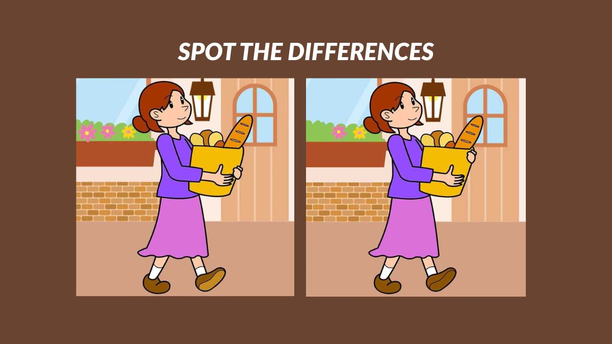 Spot 3 differences in 17 seconds between the pictures of a lady with groceries