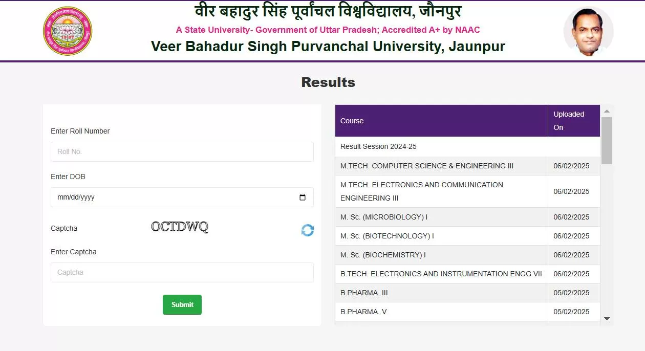 Veer Bahadur Singh Purvanchal University Result 2025