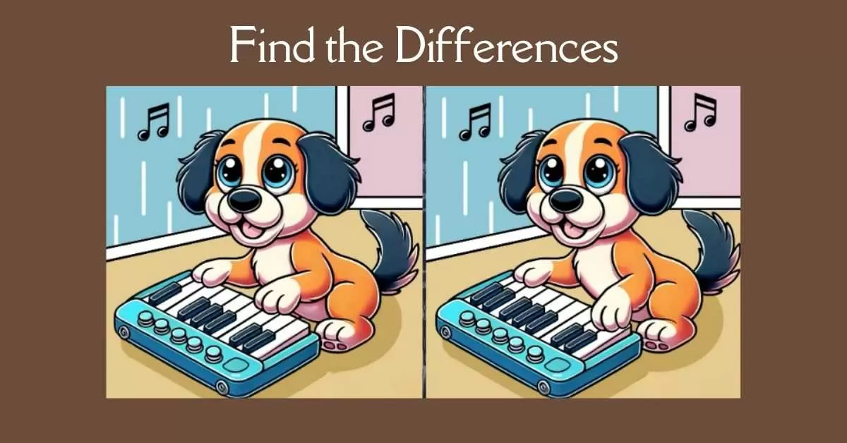 Spot the 3 Differences in Dog Playing Piano