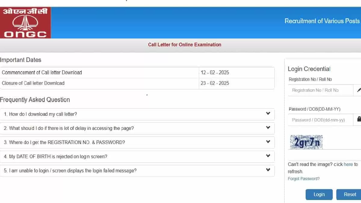 ONGC Admit Card 2025 OUT at ongcindia.com