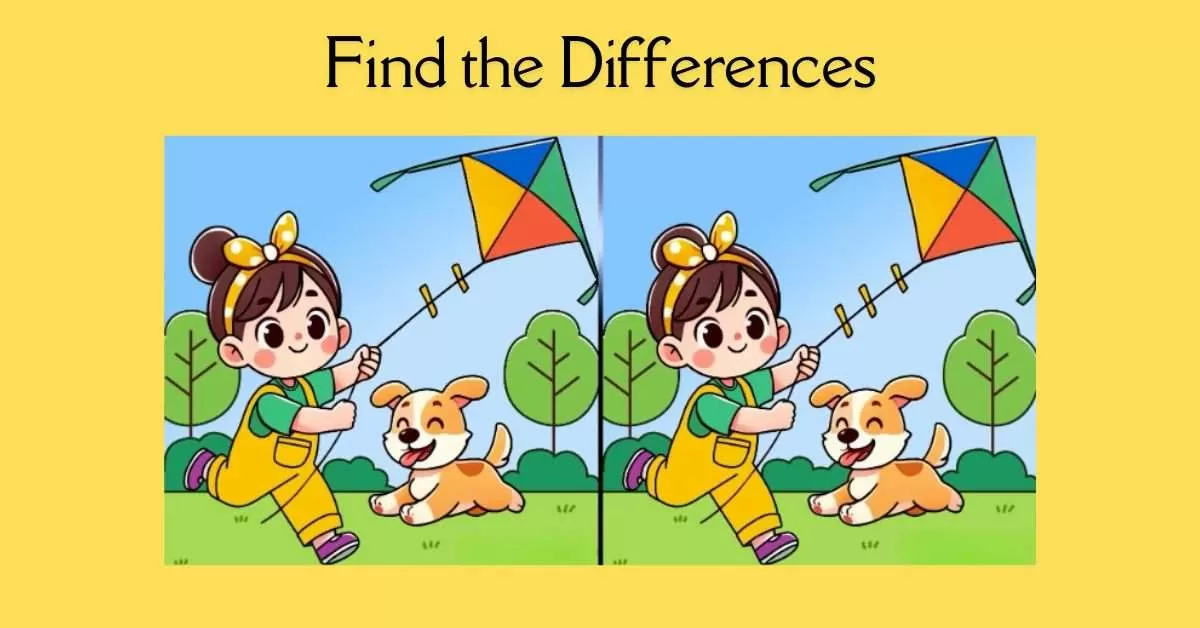 Spot the 3 Differences in Little Girl Flying a Kite