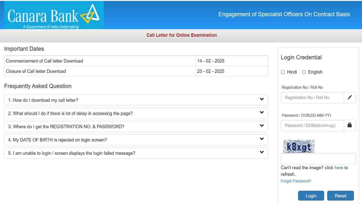 Canara Bank SO Admit Card 2025 Out at canarabank.com, Direct Link to Hall Ticket, Check Exam Date