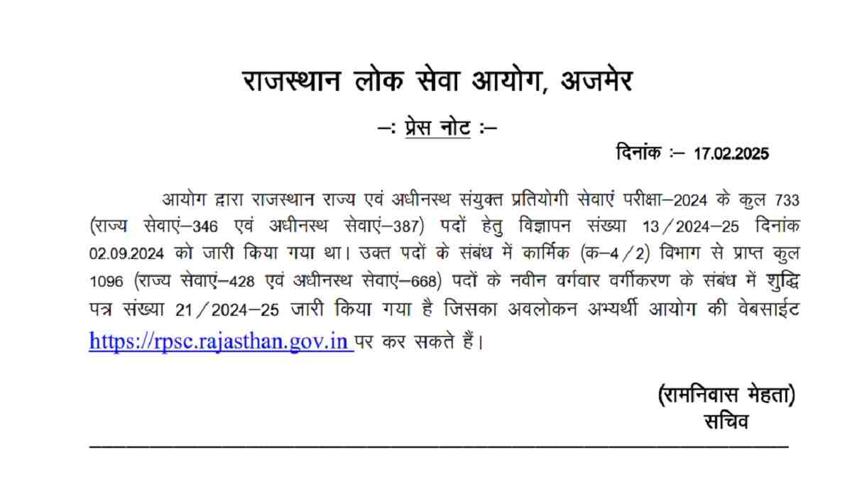 RPSC RAS Vacancy 2024 Increased to 1096: Check Detailed Notification, Steps to Apply and More