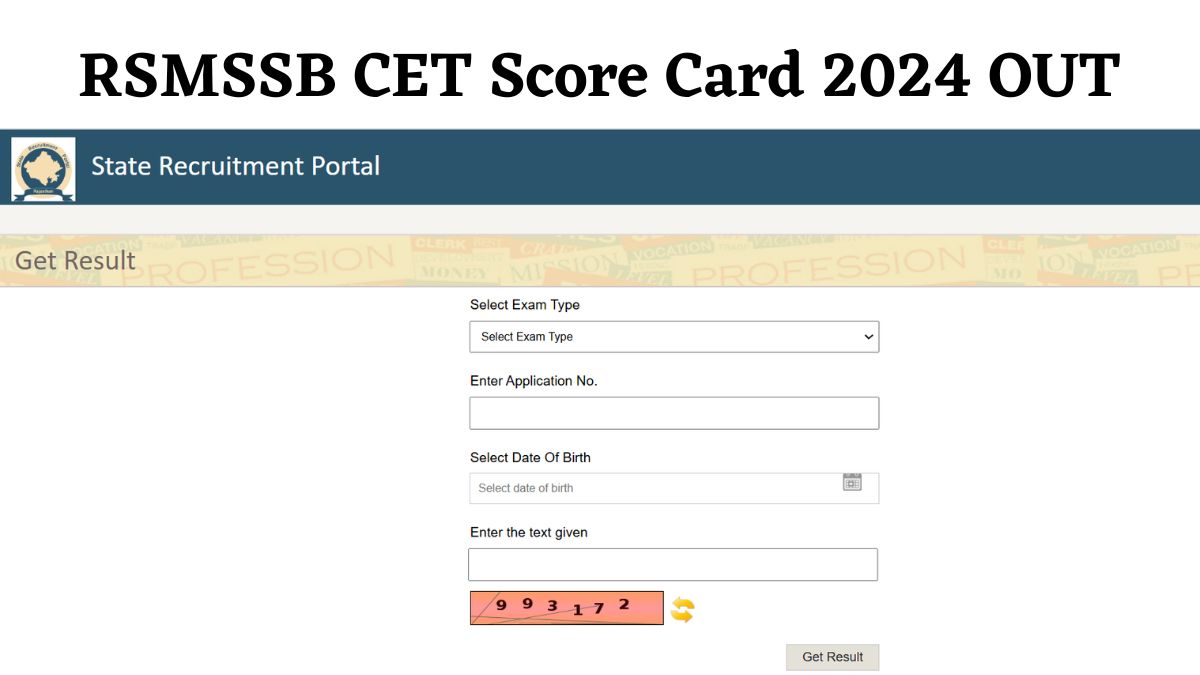 RSMSSB CET Score Card 2024 OUT: सीईटी ग्रेजुएशन लेवल परीक्षा का स्कोर कार्ड जारी, इस लिंक से करें डाउनलोड 