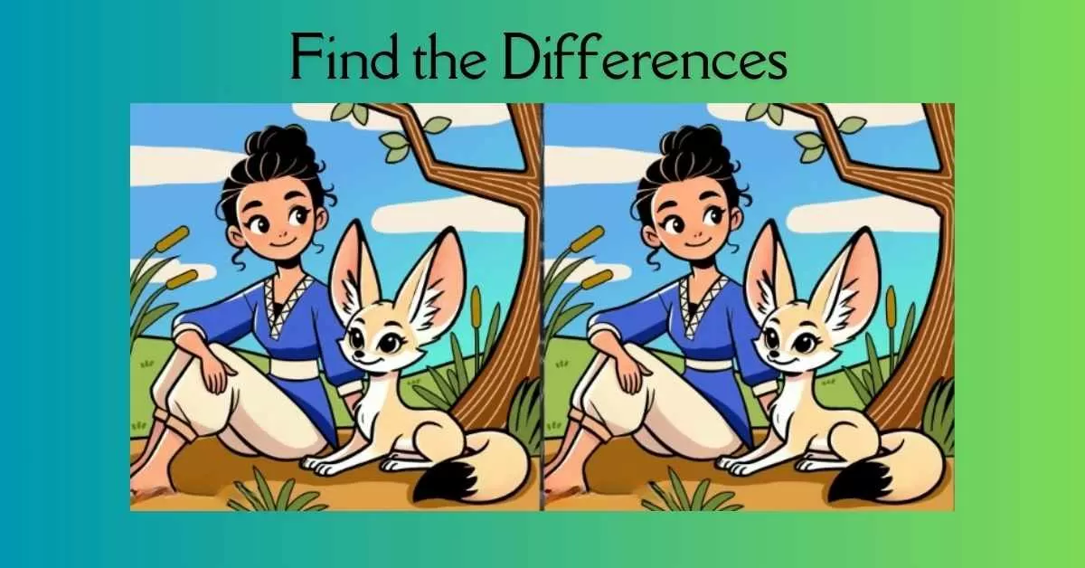 Spot the 3 Differences in Girl Sitting With Fox