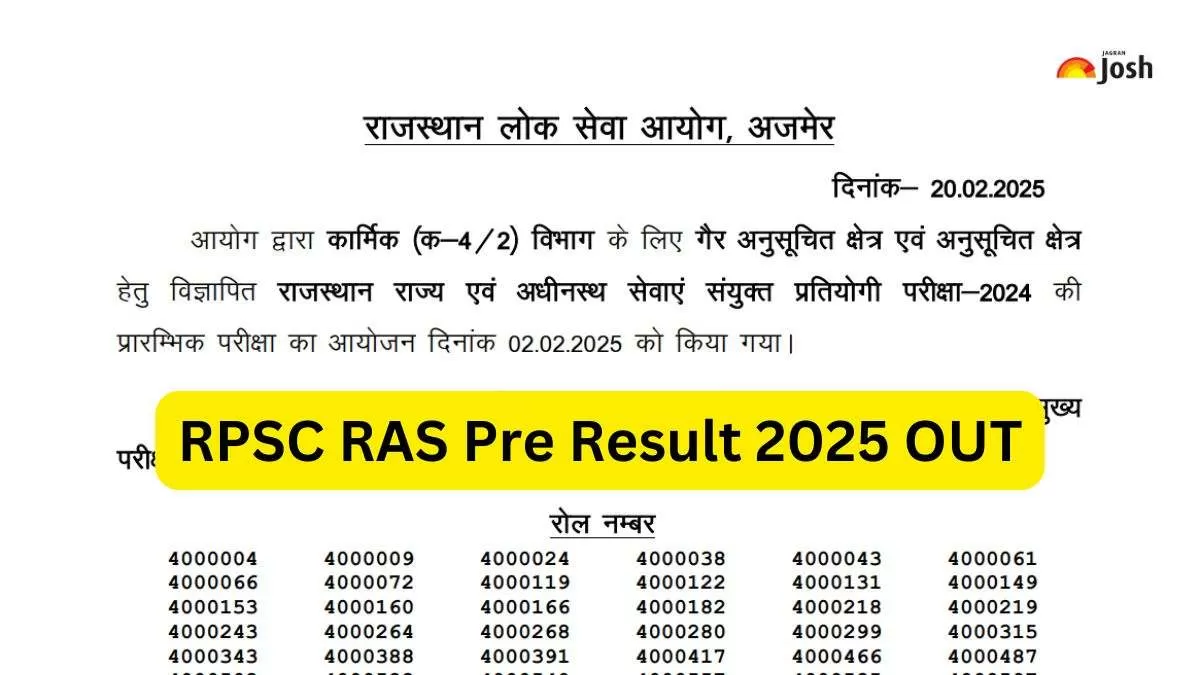 RPSC RAS Pre Result 2025 OUT