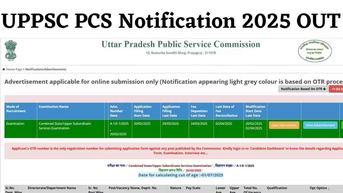 UPPSC PCS Notification 2025 OUT: यूपी पीसीएस परीक्षा की अधिसूचना जारी, आज से करें आवेदन, कुल 200 पदों पर होनी है भर्ती  