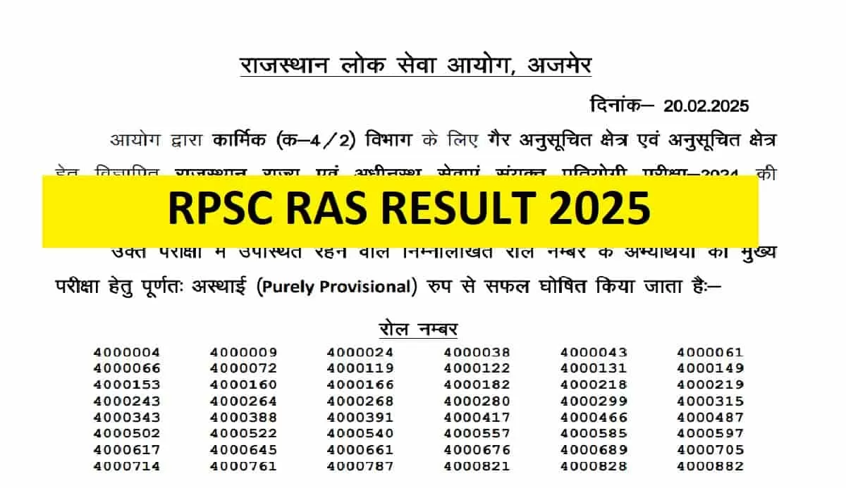 RPSC RAS Result 2025 OUT